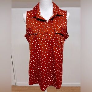 Blue Mood Polka Dot Sleeveless Blouse Size Large